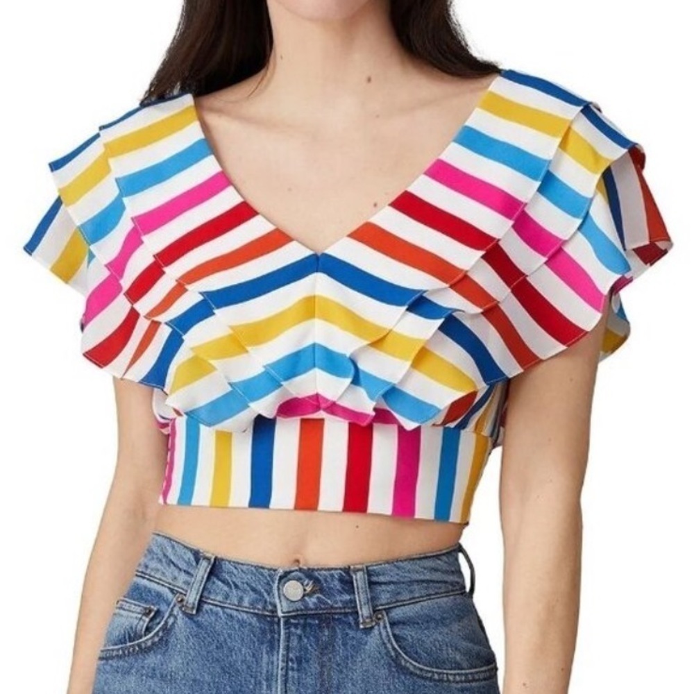 Color Me Courtney Holly Rufflle Crop Top - Rainbow